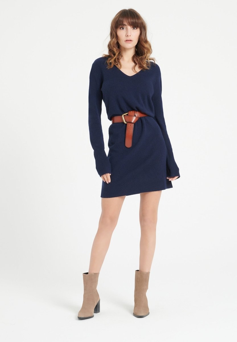 Robe col V cachemire bleu marine femme - LILLY 10-0