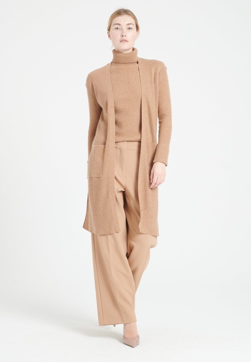 Gilet long sans manches cachemire camel femme - MIA 6-1