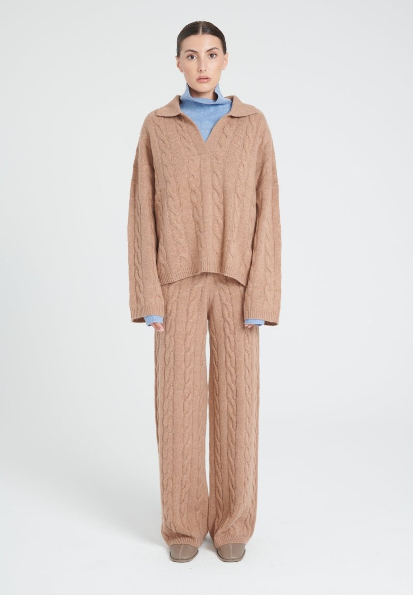Polo manches longues cachemire 6 fils camel femme - ZAYA 5-1