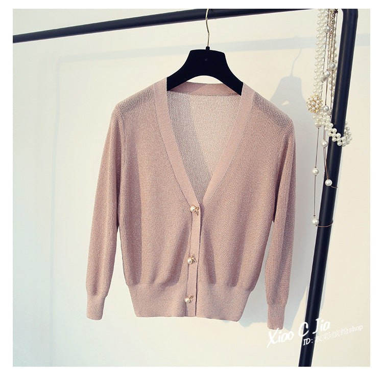 Ice silk bright silk cardigan sweater