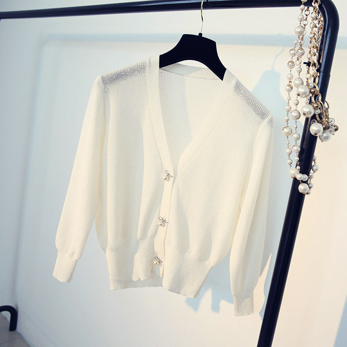 Ice silk bright silk cardigan sweater