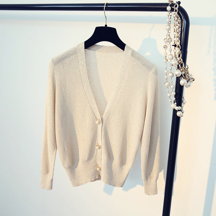 Ice silk bright silk cardigan sweater