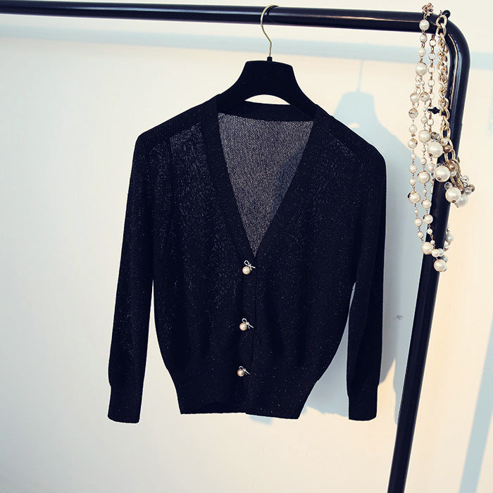 Ice silk bright silk cardigan sweater