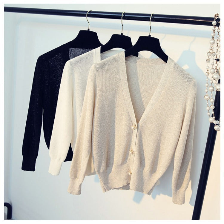 Ice silk bright silk cardigan sweater