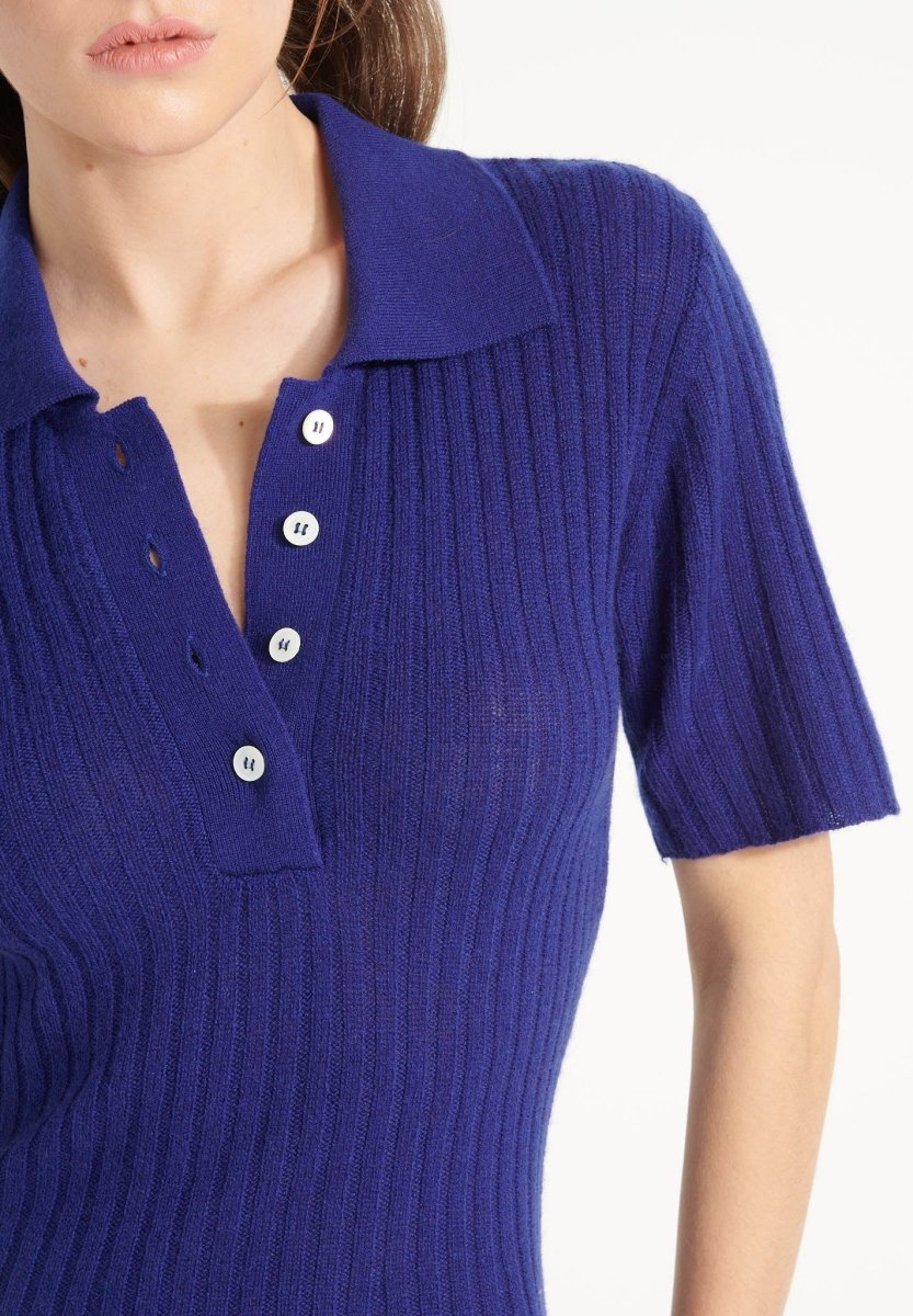 Robe col polo cachemire bleu nuit femme - AVA 17-2