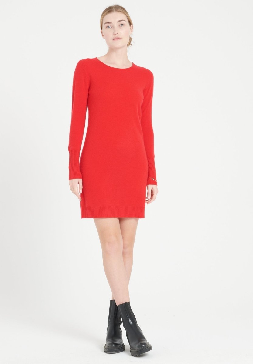 Robe col rond cachemire rouge femme - LILLY 12-1