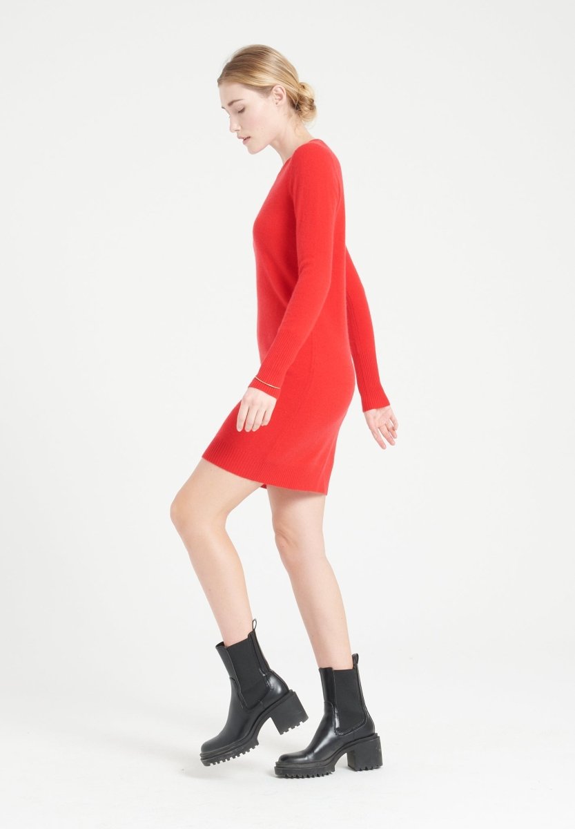 Robe col rond cachemire rouge femme - LILLY 12-2