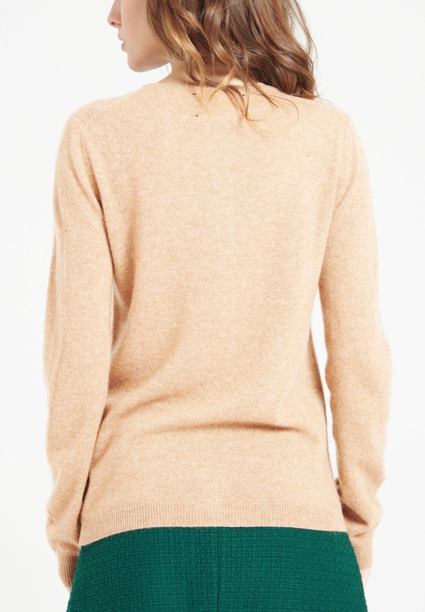 Cardigan col rond cachemire camel clair femme - LILLY 4B-4