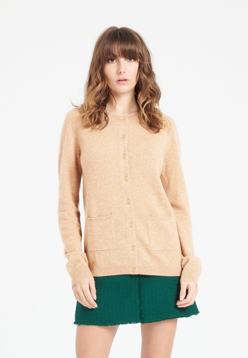 Cardigan col rond cachemire camel clair femme - LILLY 4B-0
