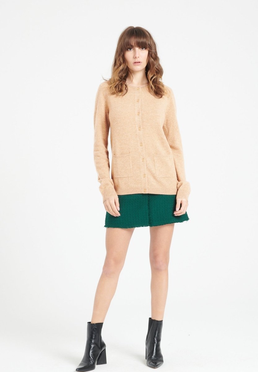 Cardigan col rond cachemire camel clair femme - LILLY 4B-1
