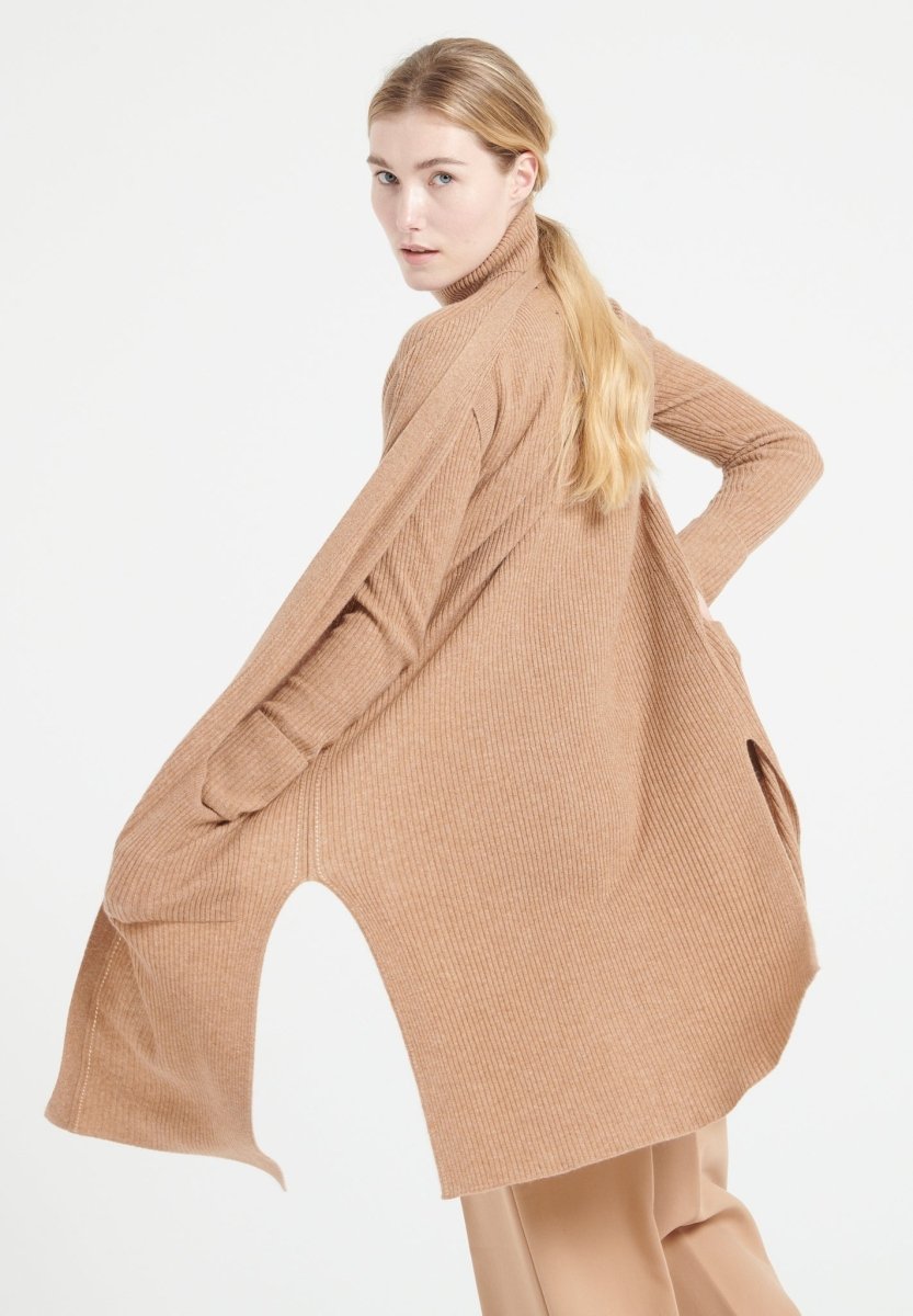 Gilet long sans manches cachemire camel femme - MIA 6-2