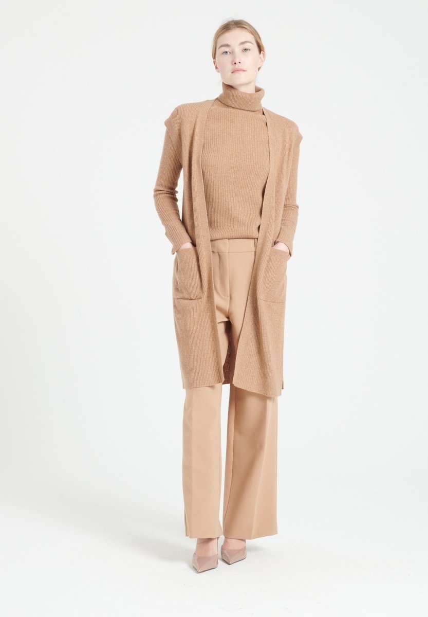Gilet long sans manches cachemire camel femme - MIA 6-0