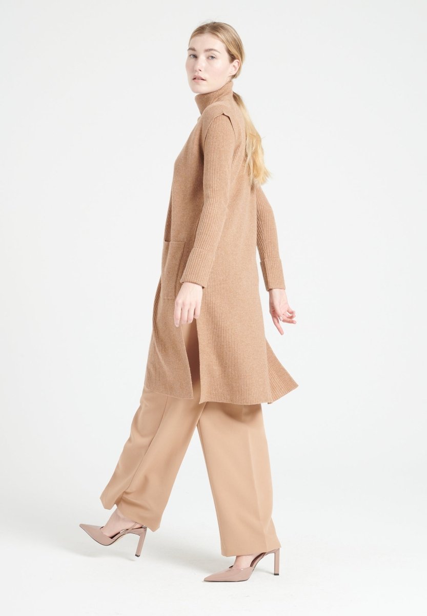 Gilet long sans manches cachemire camel femme - MIA 6-4