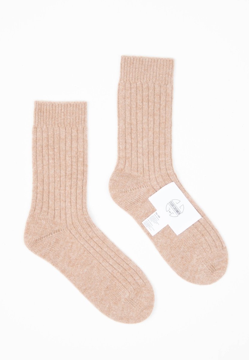 Chaussettes cachemire 4 fils camel - UNI 12-0