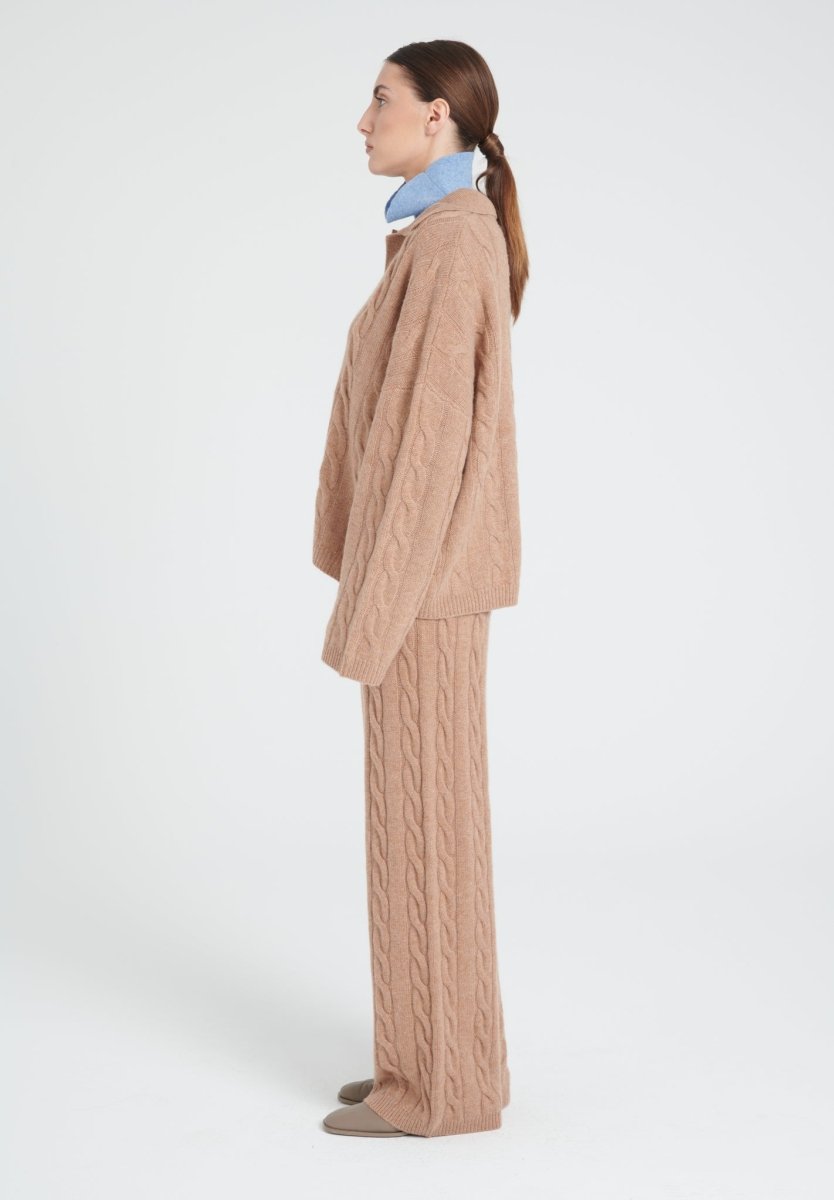 Polo manches longues cachemire 6 fils camel femme - ZAYA 5-2