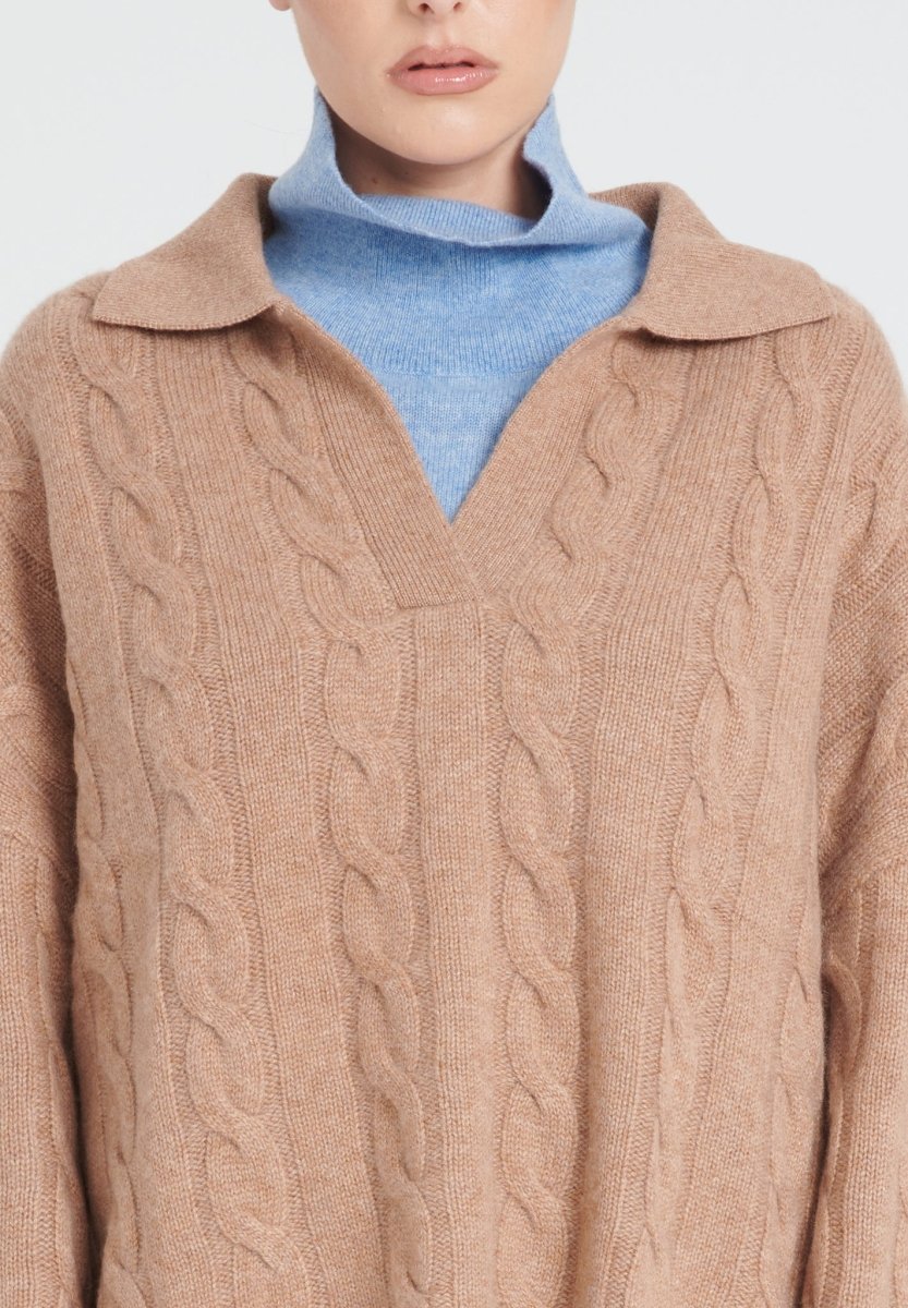 Polo manches longues cachemire 6 fils camel femme - ZAYA 5-4