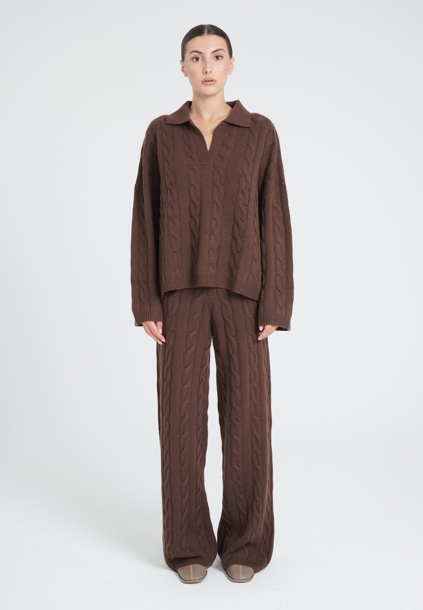 Polo manches longues cachemire 6 fils marron femme - ZAYA 5-4