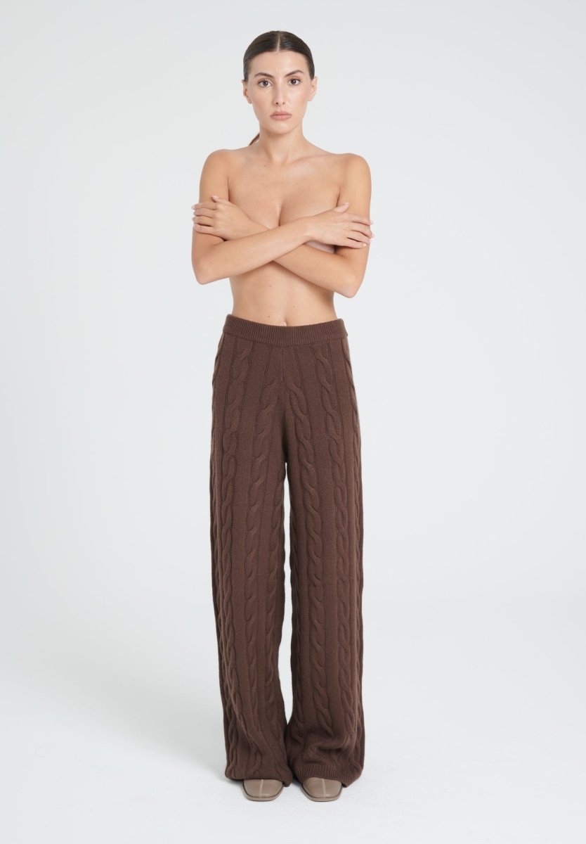 Pantalon cachemire 6 fils marron femme - ZAYA 6-0